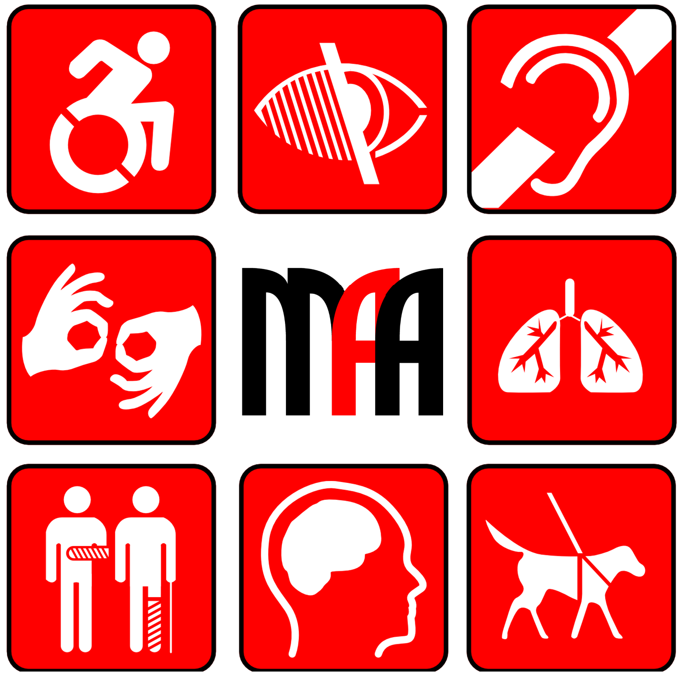 Melbourne Access Audits Logo 8 disability types pictograms